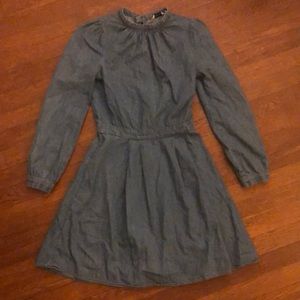 & Other Stories Chambray Denim Cotton Long Puff Sleeve Flare Dress